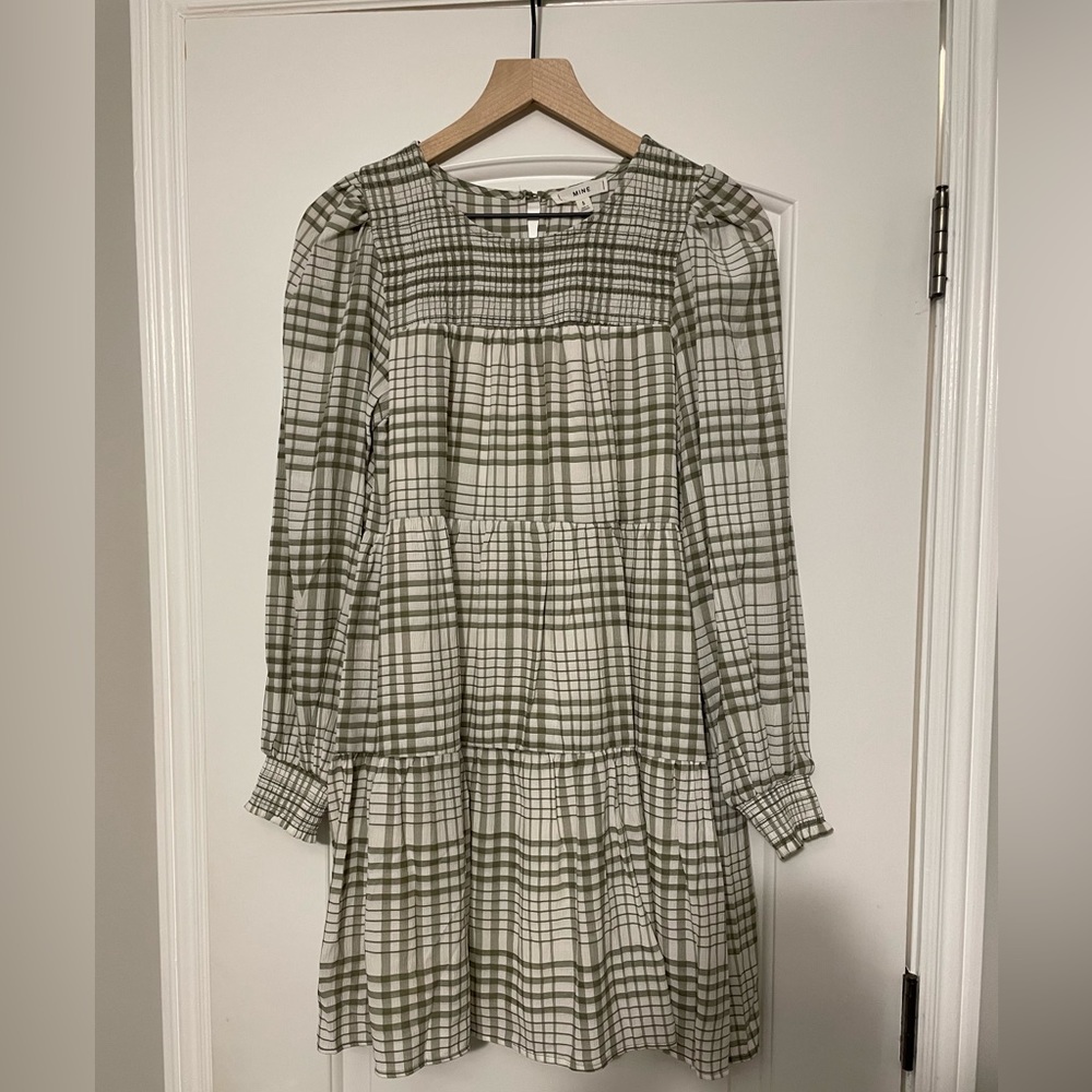 New Olive Plaid Lined Mini Dress